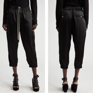 NWT💕Rick Owens Drawstring Cupro Crop Track Pants in Black Size 4